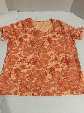 Womans Size 2XL Red Orange Print Cotton T Shirt Pullover Top